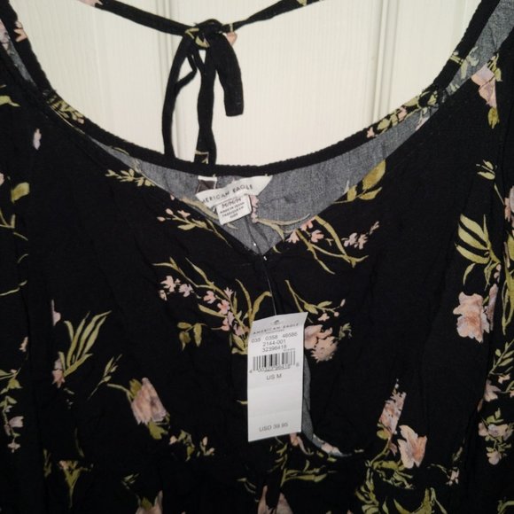 American Eagle pink flower black blouse - Picture 3 of 7